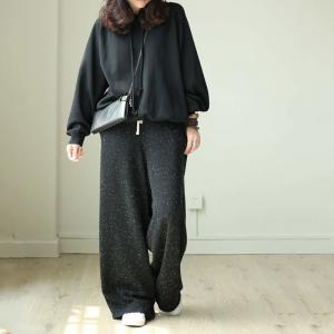 Straight-Leg Black Pants Womans Wool Wrap Trousers