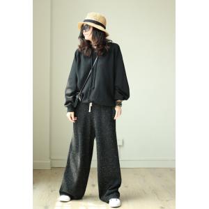 Straight-Leg Black Pants Womans Wool Wrap Trousers