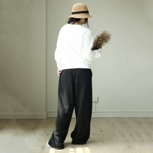 Straight-Leg Black Pants Womans Wool Wrap Trousers