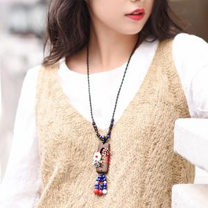 Folk Style Agate Long Necklace Vintage Sweater Necklace