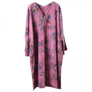 V-Neck Long Sleeve Oversized T-shirt Dress Printed Pink Casual Dress