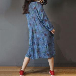 Casual Style Plus Size Printed Dress Long Sleeve T-shirt Dress
