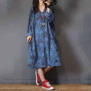 Casual Style Plus Size Printed Dress Long Sleeve T-shirt Dress