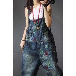 Street Style Printed Wide Leg Jumpsuits Baggy Jeans Overalls