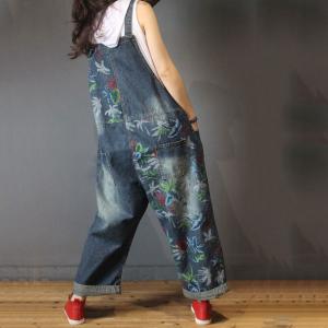 Street Style Printed Wide Leg Jumpsuits Baggy Jeans Overalls