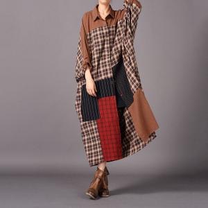 British Style Vintage Gingham Shirt Dress Plus Size Plaids Cardigan