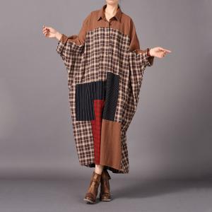 British Style Vintage Gingham Shirt Dress Plus Size Plaids Cardigan