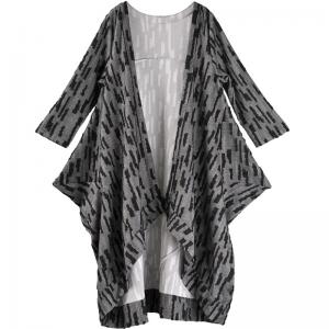 Asymmetrical Plus Size Duster Coat Striped Gray Cardigan