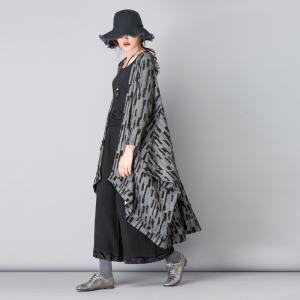 Asymmetrical Plus Size Duster Coat Striped Gray Cardigan