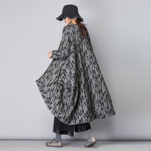 Asymmetrical Plus Size Duster Coat Striped Gray Cardigan