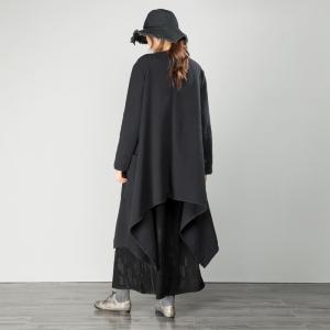 Fashion Cotton Linen Duster Coat Black Asymmetrical Streetwear