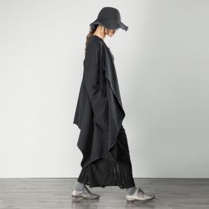 Fashion Cotton Linen Duster Coat Black Asymmetrical Streetwear