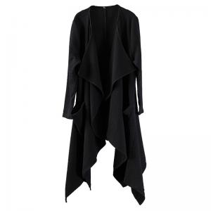 Fashion Cotton Linen Duster Coat Black Asymmetrical Streetwear