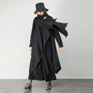 Fashion Cotton Linen Duster Coat Black Asymmetrical Streetwear