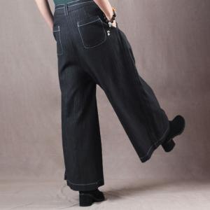 Elegant Pinstriped Wide Leg Pants Cotton Linen Palazzo Pants with Belts