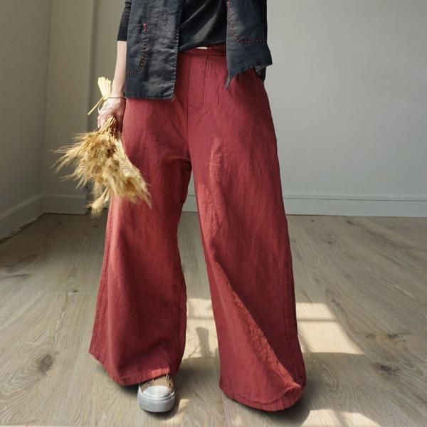 Solid Color Vintage Wide Leg Trousers Linen Palazzo Pants