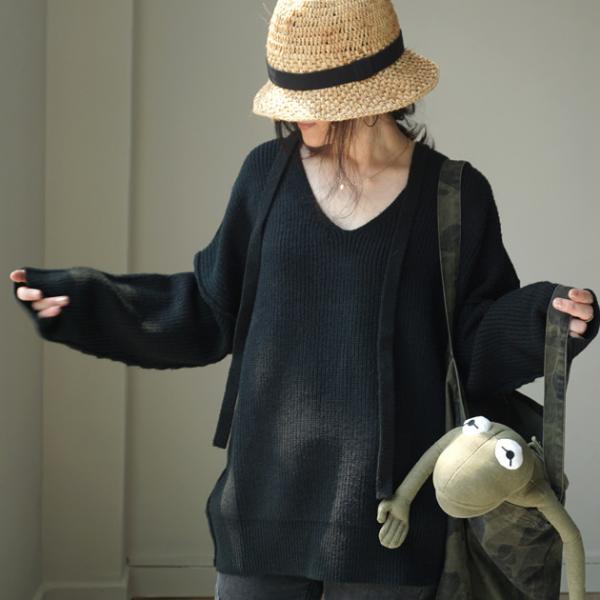 Street Style Tied Oversized Sweater Fashion Knitting Korean Sweater