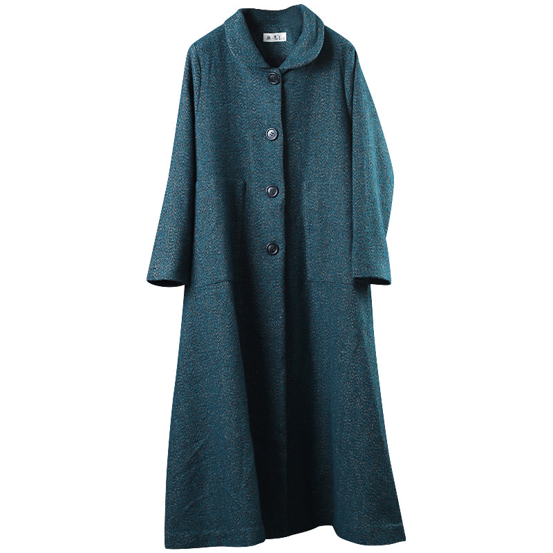 Front Pockets Wool French Style Coat Vintage Maxi Overcoat in Peacock ...