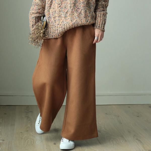 Casual Woolen Korean Pants Womans Wide Leg Trousers