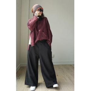 Solid Color Vintage Wide Leg Trousers Linen Palazzo Pants