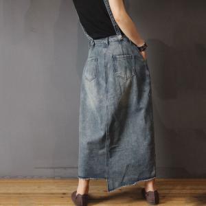 Korean Style Button Down Jumper Dress Denim Distressed Skirt