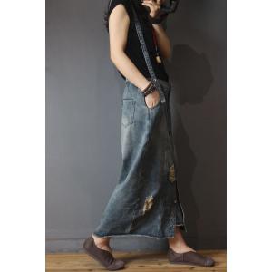 Korean Style Button Down Jumper Dress Denim Distressed Skirt