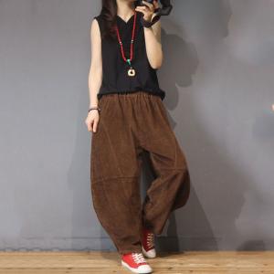 Elastic Waist Corduroy Bloomers Baggy Trousers for Senior Woman