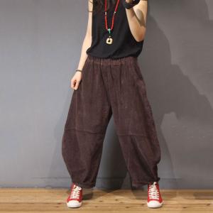 Elastic Waist Corduroy Bloomers Baggy Trousers for Senior Woman