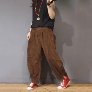 Elastic Waist Corduroy Bloomers Baggy Trousers for Senior Woman