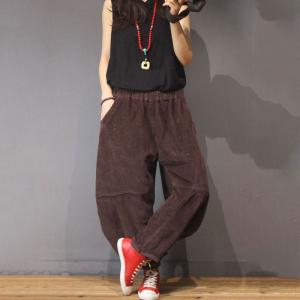 Elastic Waist Corduroy Bloomers Baggy Trousers for Senior Woman