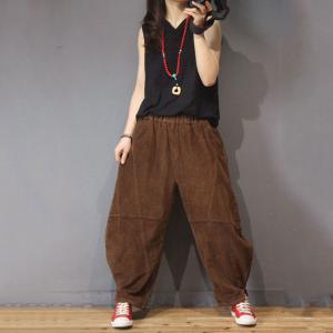 Elastic Waist Corduroy Bloomers Baggy Trousers for Senior Woman