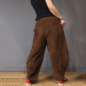 Elastic Waist Corduroy Bloomers Baggy Trousers for Senior Woman