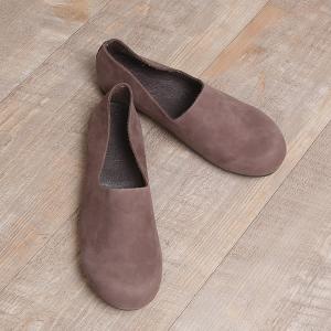 Round Toe Cowhide Leather Flats Womans Ballerina Shoes