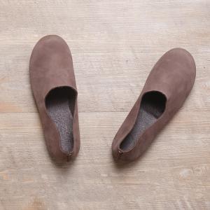 Round Toe Cowhide Leather Flats Womans Ballerina Shoes