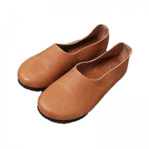 Comfy Calf Leather Flats Over50 Style Slip on For Woman