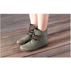 Japanese Style Vintage Ankle Boots Cowhide Leather Short Boots