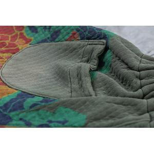 Vintage Printed Quilted Harem Pants Casual Cotton Green Trousers