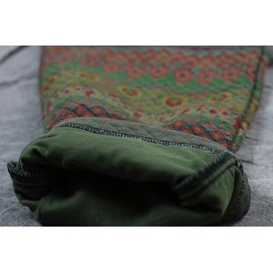 Vintage Printed Quilted Harem Pants Casual Cotton Green Trousers