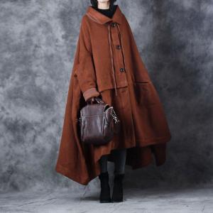 Original Design Double-Faced Wool Coat Caramel Cape Overcoat
