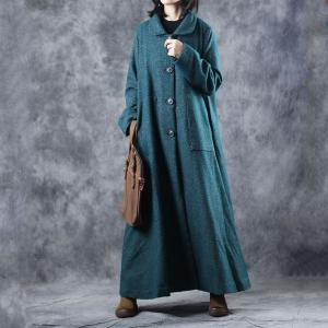 Front Pockets Wool French Style Coat Vintage Maxi Overcoat