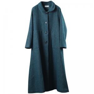 Front Pockets Wool French Style Coat Vintage Maxi Overcoat