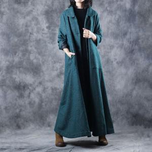 Front Pockets Wool French Style Coat Vintage Maxi Overcoat
