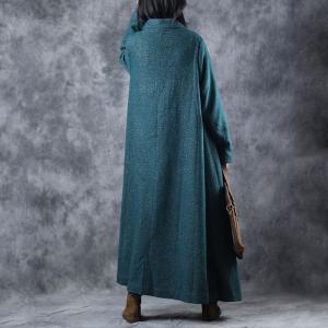 Front Pockets Wool French Style Coat Vintage Maxi Overcoat