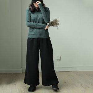 Casual Woolen Korean Pants Womans Wide Leg Trousers