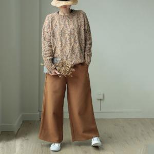 Casual Woolen Korean Pants Womans Wide Leg Trousers