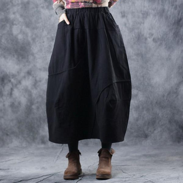 Cotton Linen Quilted Maxi Skirt Casual Flare Skirt
