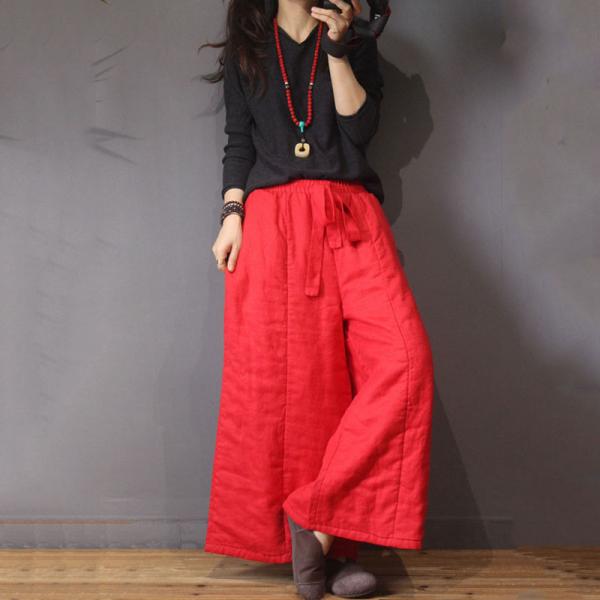 Cotton Linen Quilted Wide Leg Trousers Over50 Style Palazzo Pants