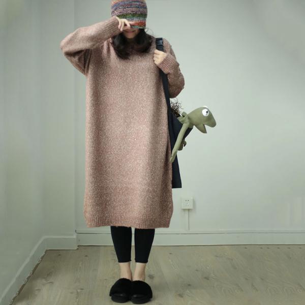 Solid Color Woolen Sweater Dress Long Oversized Sweater