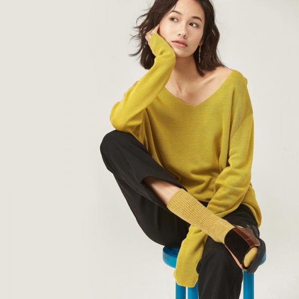 Casual Style Wool V-Neck Sweater Korean Oversized T-shirt