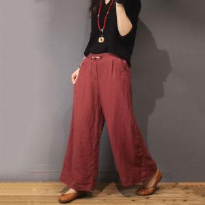 Chinese Buttons Quilted Wide Leg Pants Cotton Linen Winter Trousers